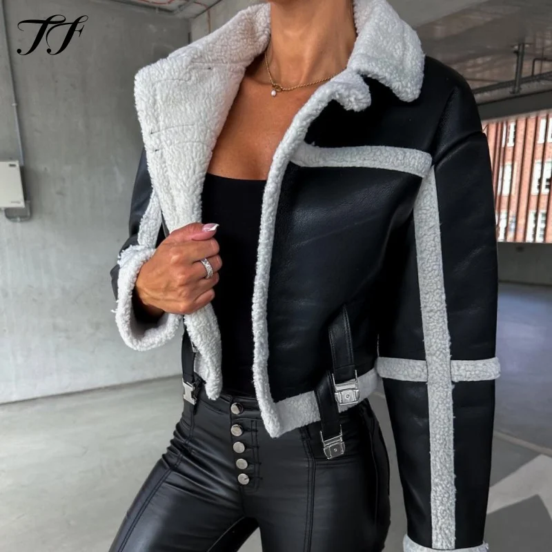 Retro Splicing Faux Leather Jackets for Women Fashion Warm Autumn Winter Outerwear Female Fleece Long Sleeve Short Coats Mujer
Retro Splicing Faux Leather Jackets for Women Fashion Warm Autumn Winter Outerwear Female Fleece Long Sleeve Short Coats Mujer