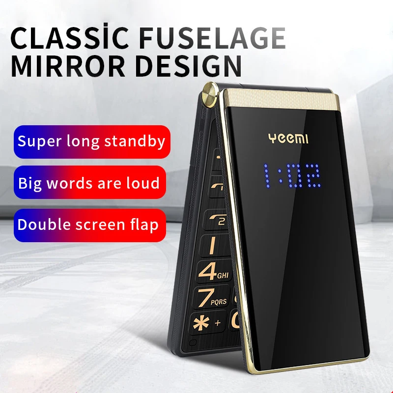 Classic Flip Mobile Phone YEEMI M2-C Dual Sim 5900mAh Elderly Cell Dual Display Big Key Loud Sound GSM Gift Leather Bag Torch
Classic Flip Mobile Phone YEEMI M2-C Dual Sim 5900mAh Elderly Cell Dual Display Big Key Loud Sound GSM Gift Leather Bag Torch