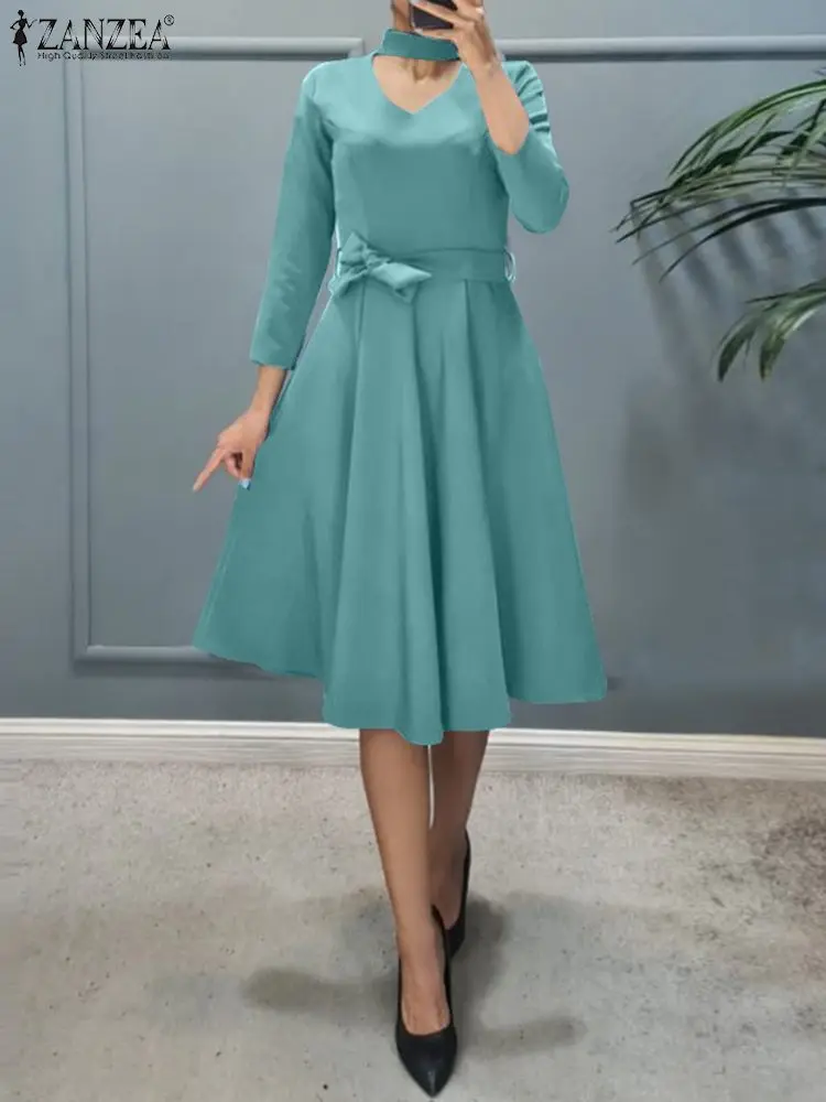 ZANZEA 2022 Women Solid Dresses Sexy Midi Sundress 3/4 Sleeve Vintage V Neck Fashion A Line Vestidos Party Robes Woman Clothing
ZANZEA 2022 Women Solid Dresses Sexy Midi Sundress 3/4 Sleeve Vintage V Neck Fashion A Line Vestidos Party Robes Woman Clothing