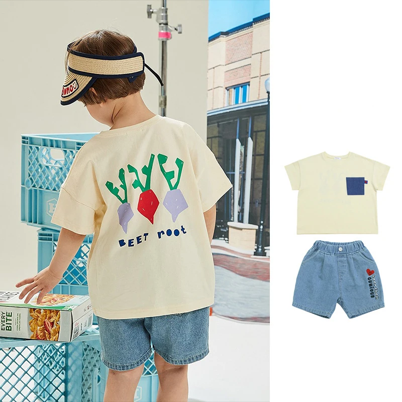 Children's T-shirt Shorts Set Bon Summer Pure Cotton Carrot Short-Sleeved Denim Shorts Boys Girls Casual Shorts Cute Kid Suit
Children's T-shirt Shorts Set Bon Summer Pure Cotton Carrot Short-Sleeved Denim Shorts Boys Girls Casual Shorts Cute Kid Suit