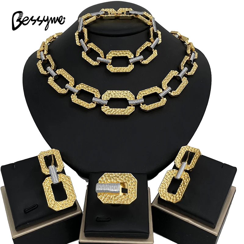 Unique Two Tone Women Jewelry Set 18K Gold Plated Necklace Earrings Bracelet Ring Dubai Set Jewelry Wedding Party Accessories
Unique Two Tone Women Jewelry Set 18K Gold Plated Necklace Earrings Bracelet Ring Dubai Set Jewelry Wedding Party Accessories