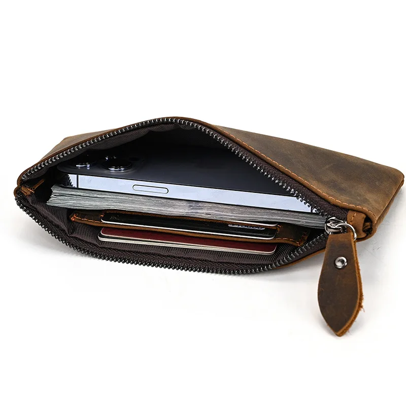 

Длинный деловой кошелек для мужчин, роскошный бумажник из натуральной кожи с отделением для монет, кредитных карт, удостоверения личности, двойной складной винтажный клатч с Rfid-защитой для денег и телефона