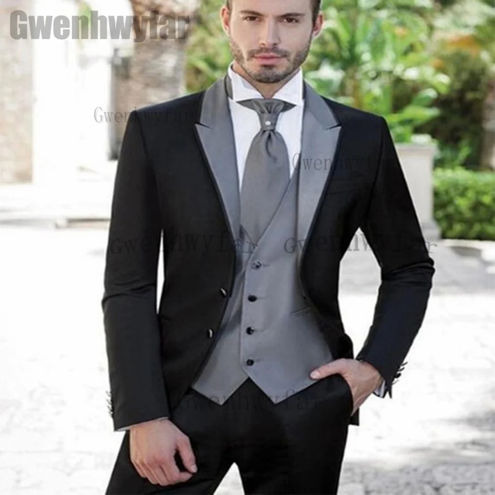

Модные костюмы Gwenhwyfar для мужчин, облегающий официальный свадебный смокинг для жениха, комплект из трех предметов, мужской деловой блейзер (Блейзер + жилет + брюки)