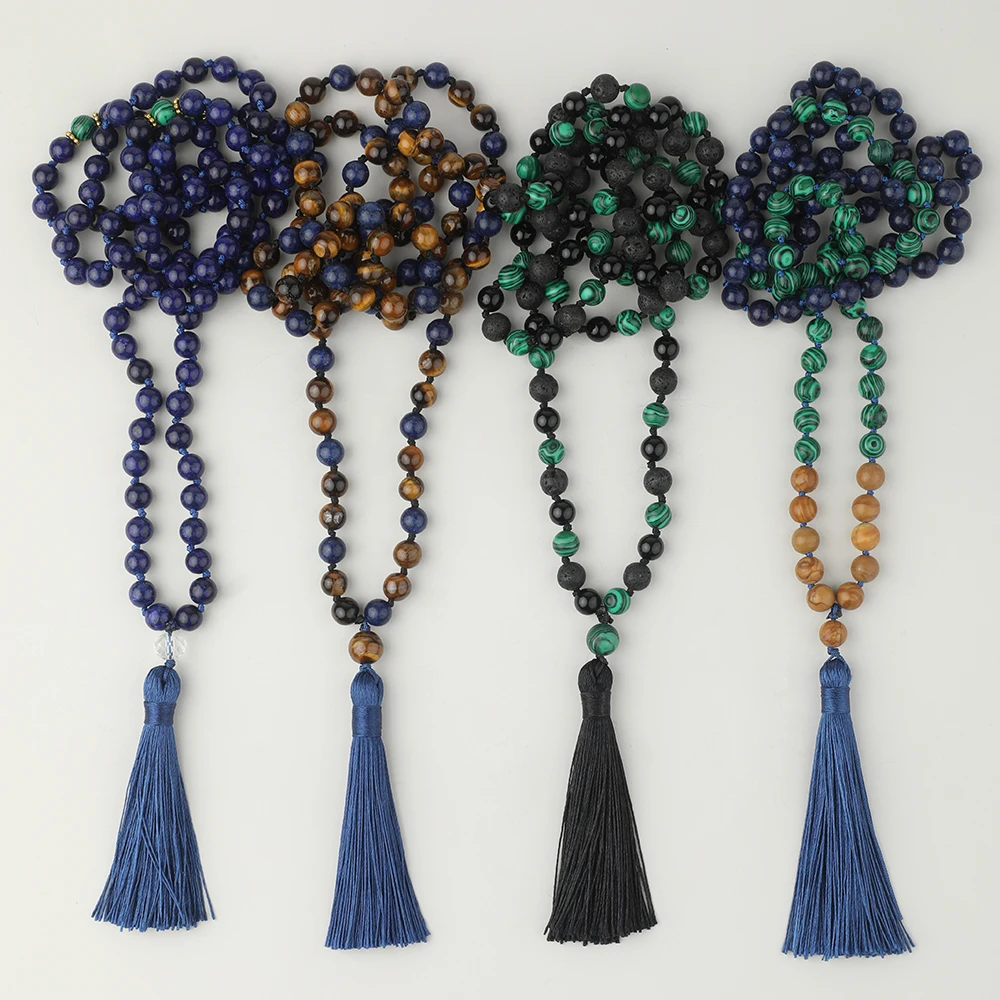 OAIITE 8mm Lapis Lazuli Tiger Eye Malachite Stone Knotted Mala Necklace 108 Prayer Beads Necklaces Meditation Spirtual Jewelry
OAIITE 8mm Lapis Lazuli Tiger Eye Malachite Stone Knotted Mala Necklace 108 Prayer Beads Necklaces Meditation Spirtual Jewelry