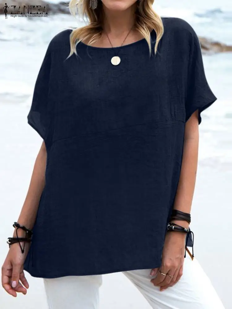 ZANZEA Short Sleeve O-Neck Cotton T-Shirt Summer Woman Solid Color Blouse Female Fashion Simple Oversized Tops Streetwear 2022 
ZANZEA Short Sleeve O-Neck Cotton T-Shirt Summer Woman Solid Color Blouse Female Fashion Simple Oversized Tops Streetwear 2022