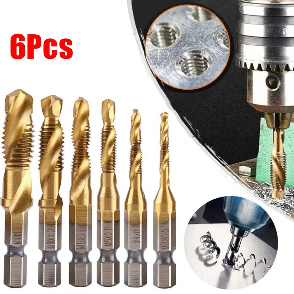 6Pcs Tap Drill Bit Hex Shank Titanium Plated HSS Screw Thread Bit Screw Machine Compound Tap M3 M4 M5 M6 M8 M10 Hand Tools
6Pcs Tap Drill Bit Hex Shank Titanium Plated HSS Screw Thread Bit Screw Machine Compound Tap M3 M4 M5 M6 M8 M10 Hand Tools