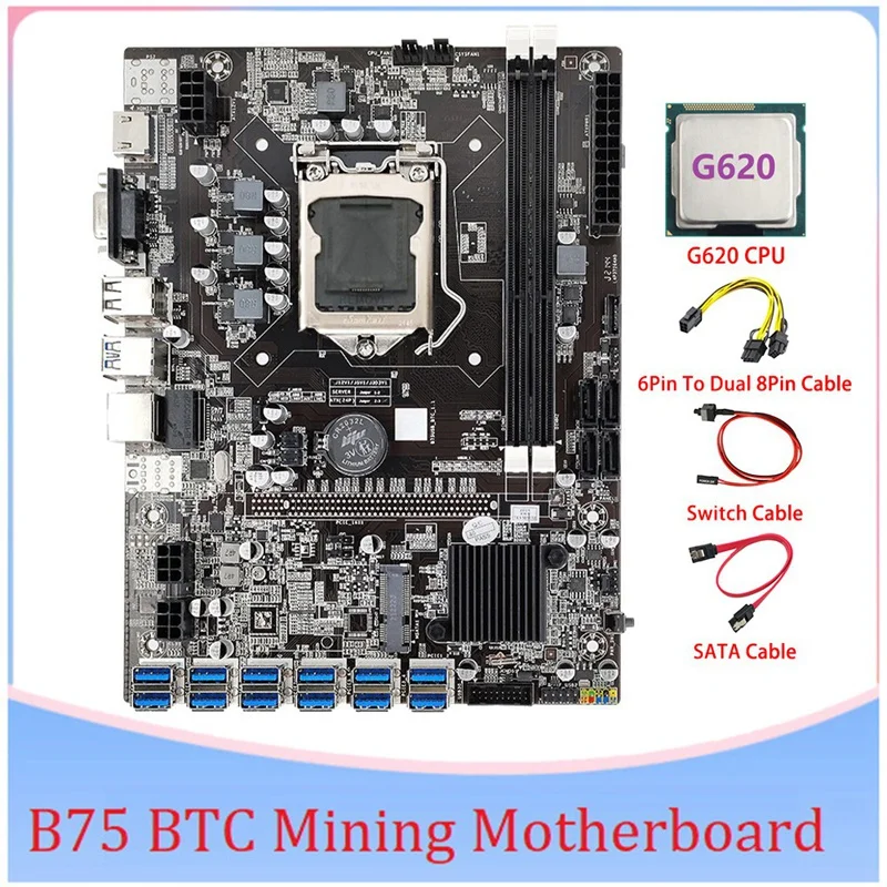 B75 ETH Mining Motherboard 12 PCIE To USB MSATA DDR3 With G620 CPU+6Pin To Dual 8Pin Cable B75 USB BTC Miner Motherboard
B75 ETH Mining Motherboard 12 PCIE To USB MSATA DDR3 With G620 CPU+6Pin To Dual 8Pin Cable B75 USB BTC Miner Motherboard