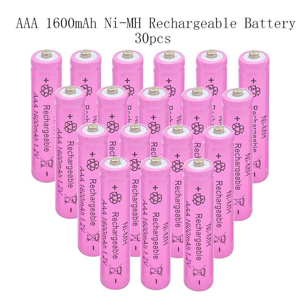 30Pcs AAA 1600mAh Ni-MH Rechargeable Battery 1.2V 3A Pink High Quality Pre-charged Batteries For Camera Toys
30Pcs AAA 1600mAh Ni-MH Rechargeable Battery 1.2V 3A Pink High Quality Pre-charged Batteries For Camera Toys