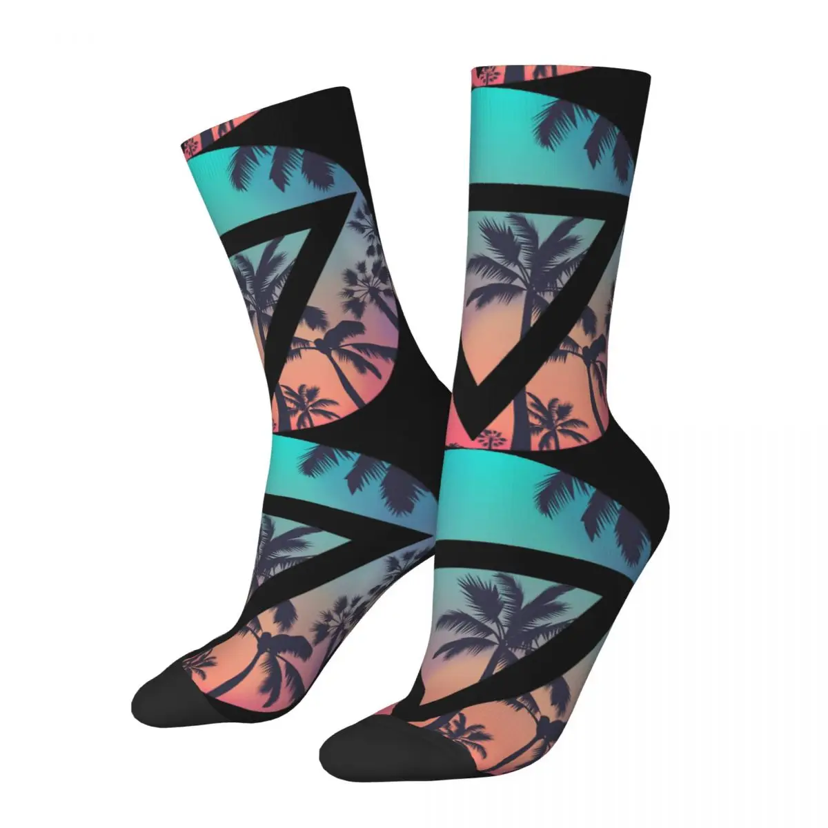 

Happy Funny Men's compression Sock Ordinary Print Vintage Harajuku Geometric Sunset Beach The Scenery Hip Hop Seamless Crew Sock