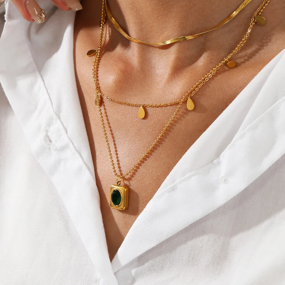 Multilayer Chain Pendant New Stainless Steel Geometry Green Stone Choker Necklace For Women Wedding Accessories Dropshipping
Multilayer Chain Pendant New Stainless Steel Geometry Green Stone Choker Necklace For Women Wedding Accessories Dropshipping