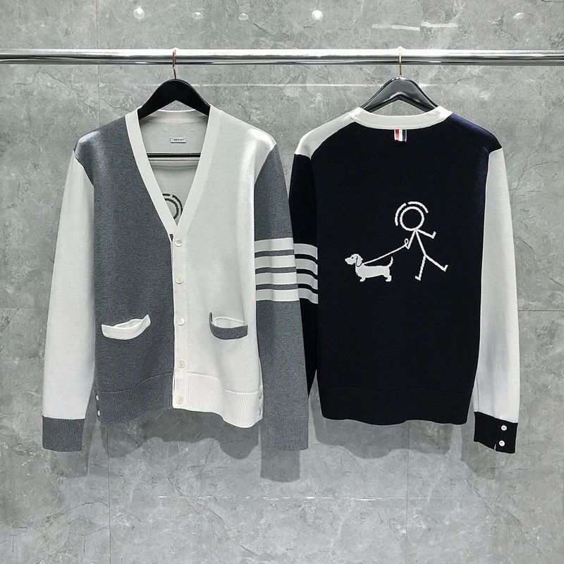 

TB THOM Men's Sweater Stripe Design Tops International Brand Korean Fashion Sweaters Unisex Preppy Style High Quality tb Coats