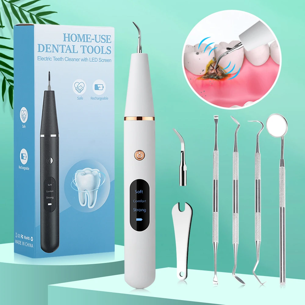 

Oral Tartar Remover Tooth Stain Cleaner LED Teeth Whitening Cleaning tools Electric Ultrasonic Irrigator Dental Scaler Calculus