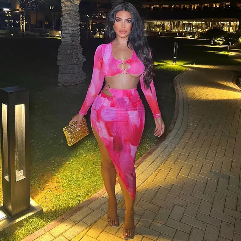 Skirt And Top Two Piece Set Women Outfits Long Sleeve Hollow High Waist Slit Dress Suit Contrast Color Print Ladies Clothes
Skirt And Top Two Piece Set Women Outfits Long Sleeve Hollow High Waist Slit Dress Suit Contrast Color Print Ladies Clothes