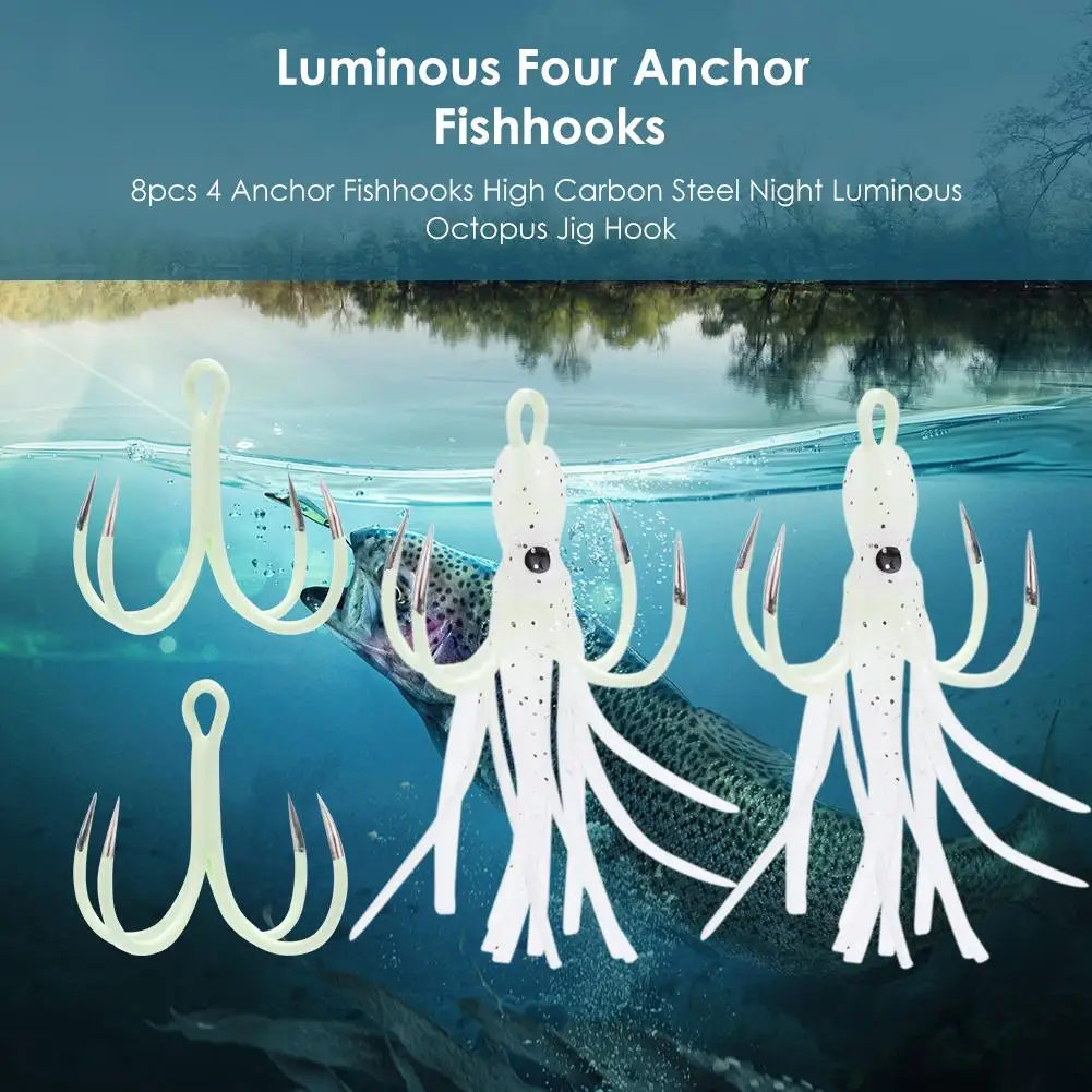 8pcs Durable Fishhooks Wear-resistant Portable High Carbon Steel Luminous Octopus Four Anchor Fishhooks Fishing Tackle
8pcs Durable Fishhooks Wear-resistant Portable High Carbon Steel Luminous Octopus Four Anchor Fishhooks Fishing Tackle