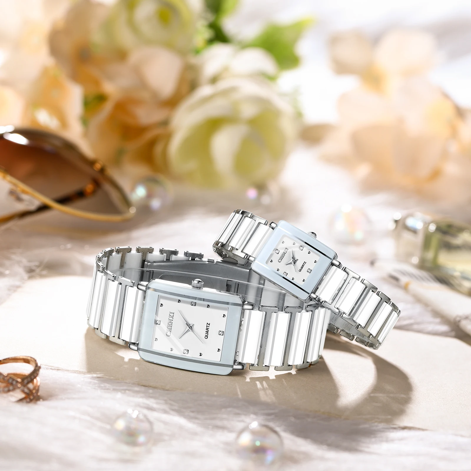 Square Sets of Watches for Him and For Her Waterproof Ceramics White Women Men Couple Items for Lovers Reloj Hombre 
Square Sets of Watches for Him and For Her Waterproof Ceramics White Women Men Couple Items for Lovers Reloj Hombre