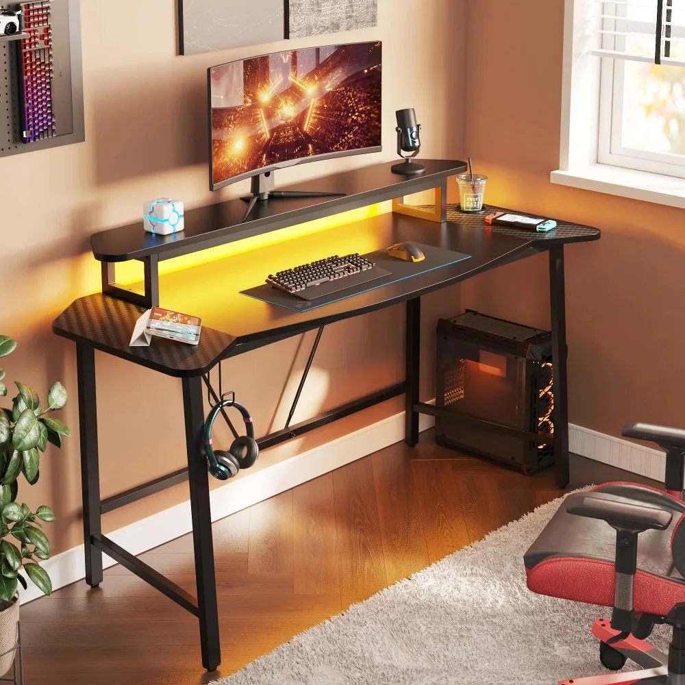 

L-образный игровой компьютерный стол, 57 дюймов, с подставкой для монитора, Рабочий стол для ПК, стол из углеродного волокна, мебель, искусственное дерево для учебы