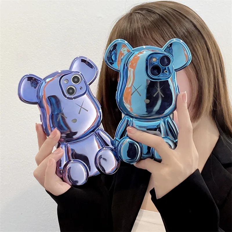 Purple Blue Glossy Electroplated Fashion Xx Bear Case Cover for IPhone 11 12 13 Pro X XR XS Max Shockproof Phone Cases 
Purple Blue Glossy Electroplated Fashion Xx Bear Case Cover for IPhone 11 12 13 Pro X XR XS Max Shockproof Phone Cases