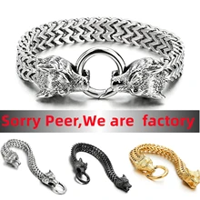 Factory Vintage 10mm Stainless Steel Mens Bracelet Wolf Head Franco Chains Bracelet Retro Viking Wolf Totem Bracelet Jewelry