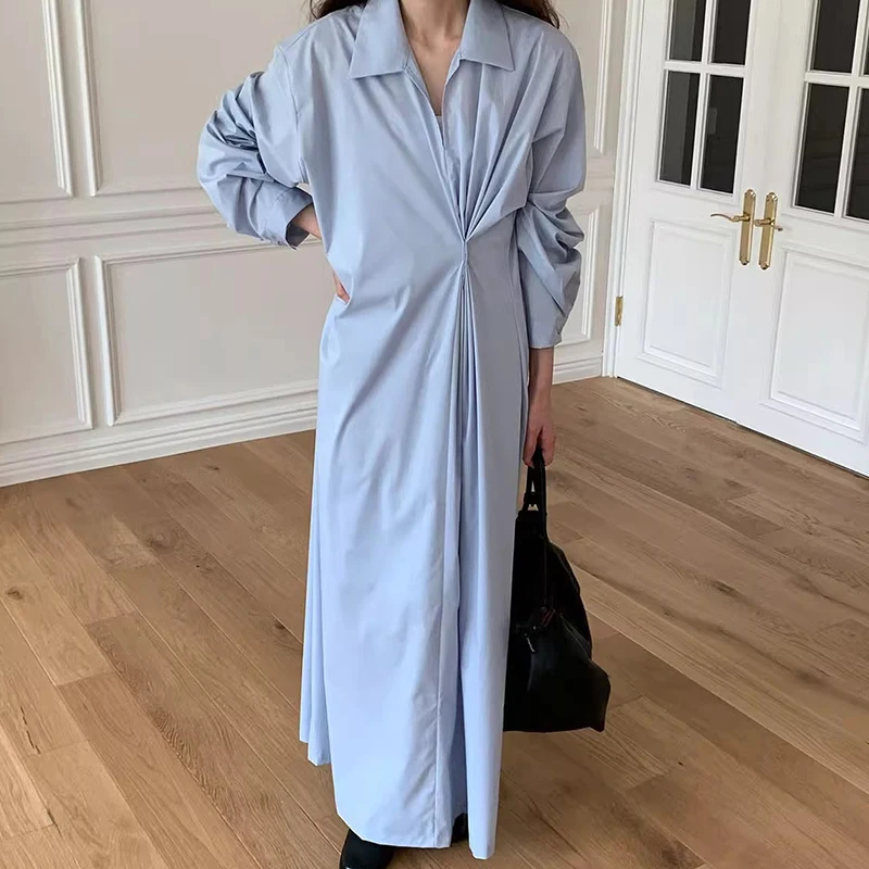 SuperAen Korea Chic Autumn Lapel Solid Color Pleated Design Casual Loose Long-sleeved Dress Woman
SuperAen Korea Chic Autumn Lapel Solid Color Pleated Design Casual Loose Long-sleeved Dress Woman