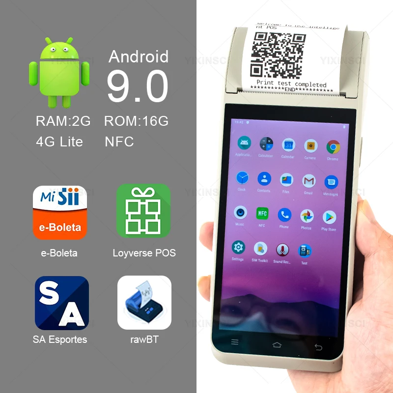 Термальный многофункциональный принтер Android 9.0 PDA POS Machine 4G 2 + 16 Гб портативный с NFC