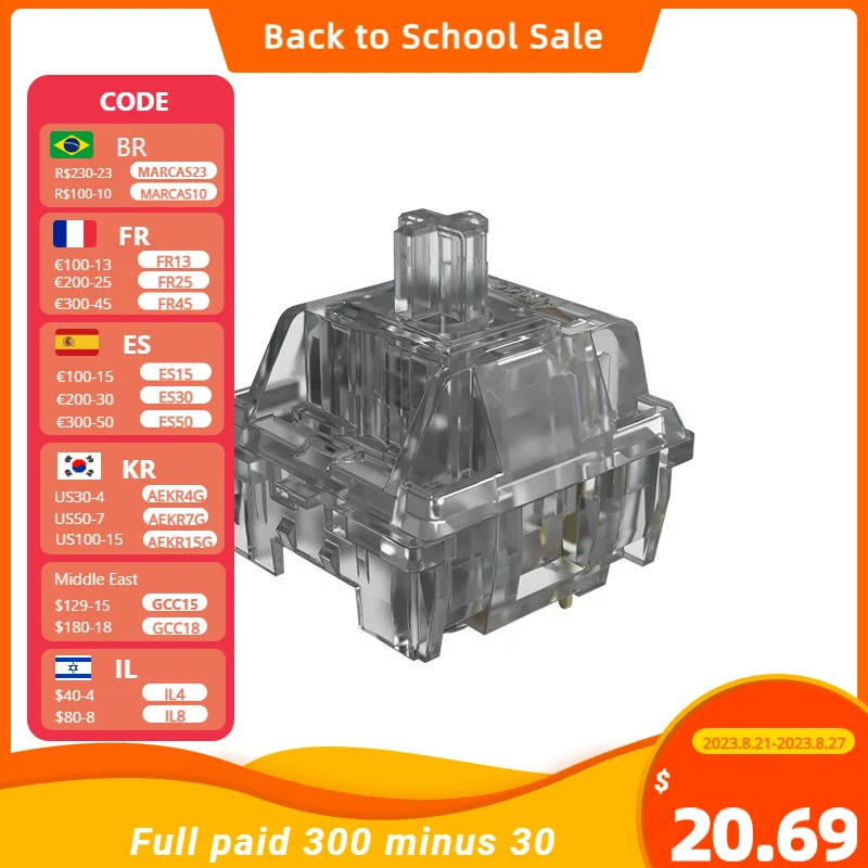Akko CS Crystal Silver Switch 3 Pin 43gf Linear Switch Full Polycarbonate Structure Fit for MX Mechanical Keyboard (45 pcs/pack)
Akko CS Crystal Silver Switch 3 Pin 43gf Linear Switch Full Polycarbonate Structure Fit for MX Mechanical Keyboard (45 pcs/pack)