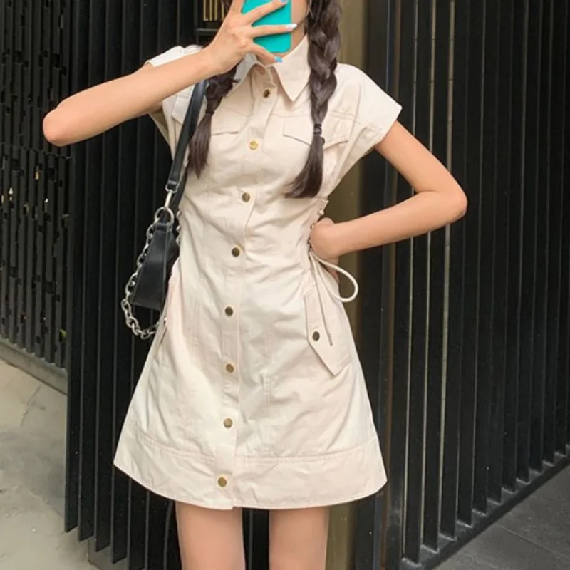 Deeptown Korean Fashion Chic Mini Shirt Dress Women Preppy Style Sweet Lace Up Short Sleeve White Dresses Summer Casual Vestidos 
Deeptown Korean Fashion Chic Mini Shirt Dress Women Preppy Style Sweet Lace Up Short Sleeve White Dresses Summer Casual Vestidos