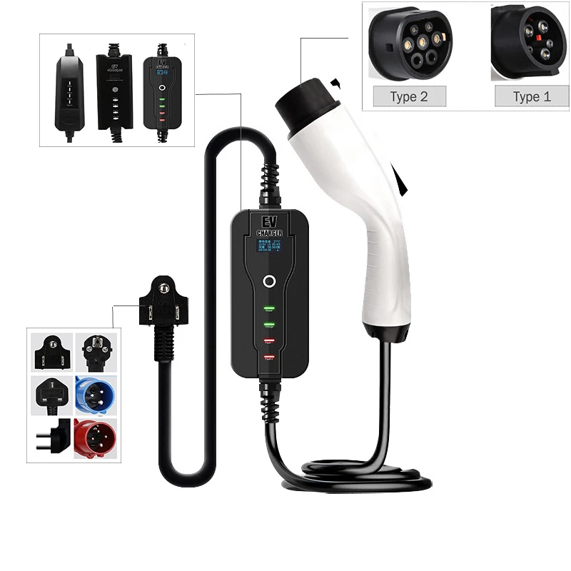 Electric vehicle charger 2 plug 16A 32A with LCD Screen IEC62196 Schuko Plug and J1772 Safe Home Charger for Electric Car
Electric vehicle charger 2 plug 16A 32A with LCD Screen IEC62196 Schuko Plug and J1772 Safe Home Charger for Electric Car