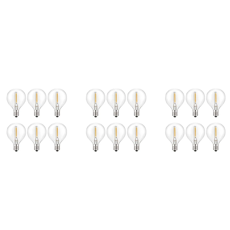 18Pcs G40 LED Replacement Light Bulbs, E12 Screw Base Shatterproof LED Globe Bulbs For Solar String Lights Warm White 
18Pcs G40 LED Replacement Light Bulbs, E12 Screw Base Shatterproof LED Globe Bulbs For Solar String Lights Warm White