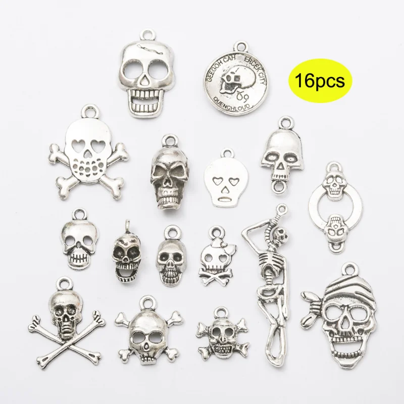 16 PCS Antique Silver Skull Charms Mixed Style Skeleton Head Charms Tibetan Skull Head Charms for Jewelry Making DIY Accessories
16 PCS Antique Silver Skull Charms Mixed Style Skeleton Head Charms Tibetan Skull Head Charms for Jewelry Making DIY Accessories