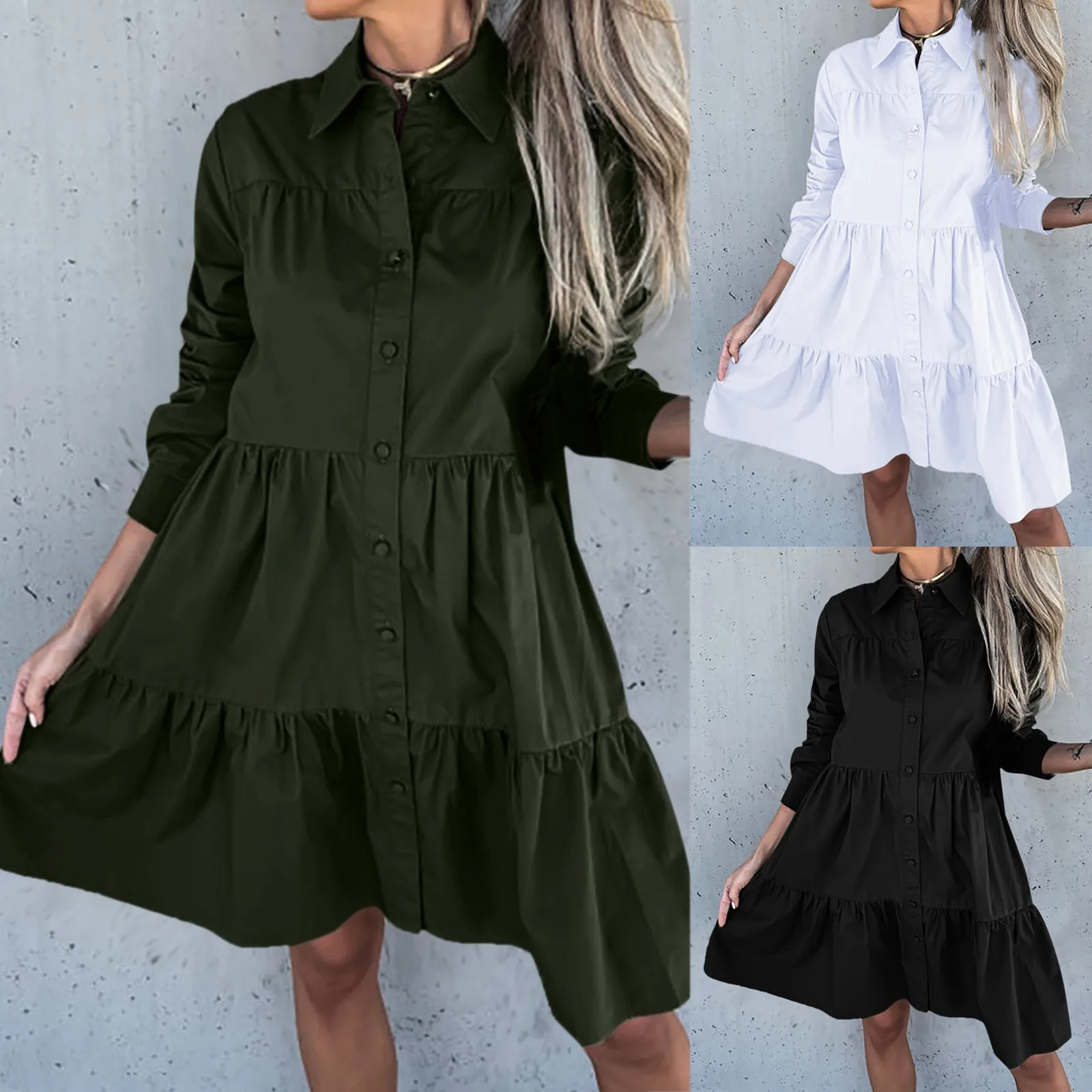 2022 Women Solid Color Lapel Long Sleeve Casual Shirt Dress Button Down Dress For Women Tie Midi Dress
2022 Women Solid Color Lapel Long Sleeve Casual Shirt Dress Button Down Dress For Women Tie Midi Dress