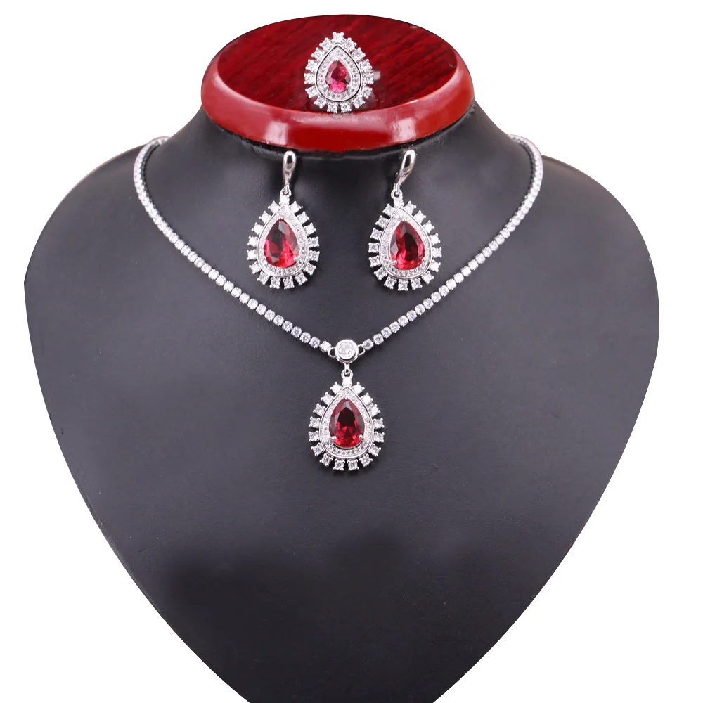 Red Crystal Wedding Silver 925 Jewelry Drop Water Women Necklace Earrings Ring Set AAA CZ Bridal Jewelry Sets Party Gift
Red Crystal Wedding Silver 925 Jewelry Drop Water Women Necklace Earrings Ring Set AAA CZ Bridal Jewelry Sets Party Gift