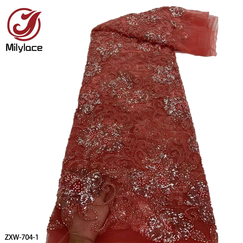 Luxury Handmade French Beaded Lace Fabric with Sequins Latest Nigeria African Net Lace Tulle Fabric for Wedding Dress ZXW-704
Luxury Handmade French Beaded Lace Fabric with Sequins Latest Nigeria African Net Lace Tulle Fabric for Wedding Dress ZXW-704