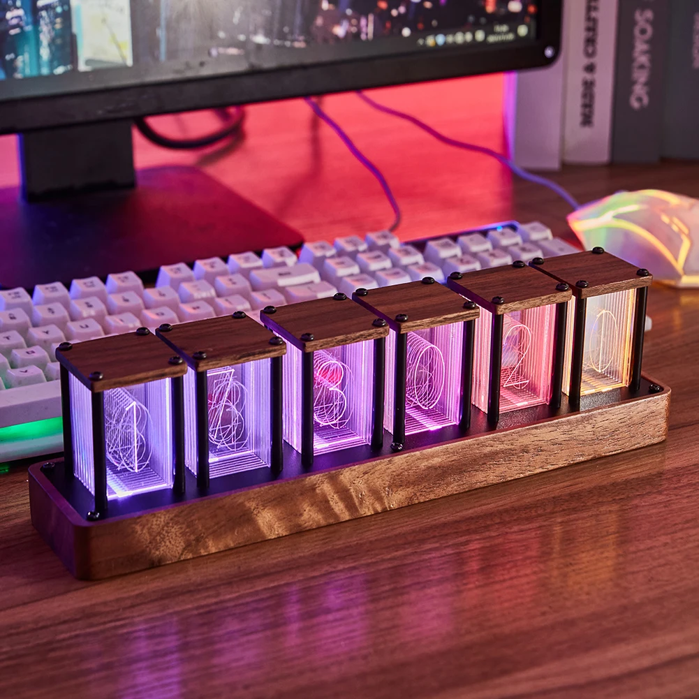 LED RGB Glow Tube Clock Vintage Digital Tube Clock Timer 12/24 Hours Adjustable Walnut Wood Base Alarm Clocks Table Decoration
LED RGB Glow Tube Clock Vintage Digital Tube Clock Timer 12/24 Hours Adjustable Walnut Wood Base Alarm Clocks Table Decoration