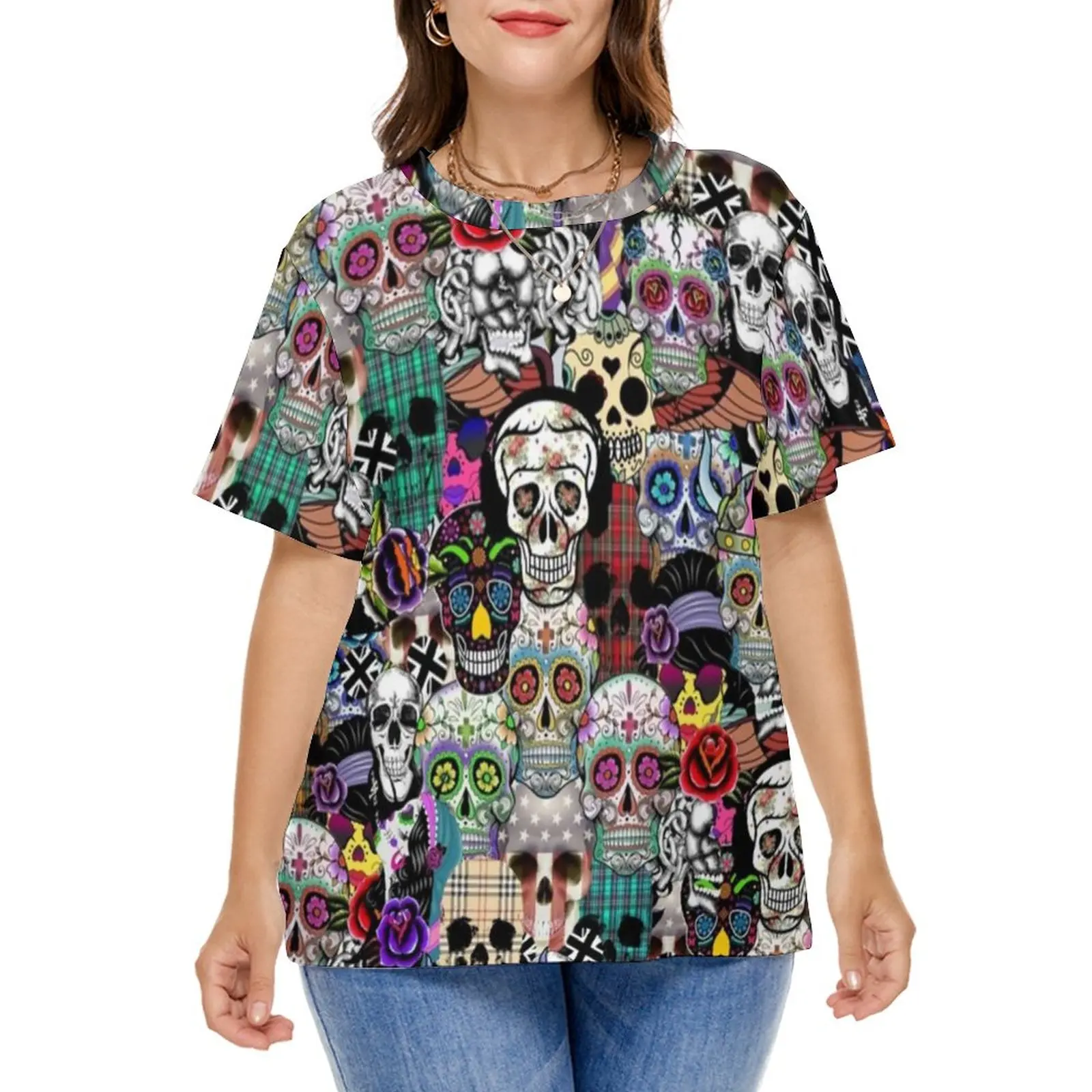 Colorful Sugar Skull T-Shirt Abstract Plaid Skulls Design Elegant T-Shirts Short Sleeve Street Tee Shirt Tees Plus Size 4XL 5XL
Colorful Sugar Skull T-Shirt Abstract Plaid Skulls Design Elegant T-Shirts Short Sleeve Street Tee Shirt Tees Plus Size 4XL 5XL