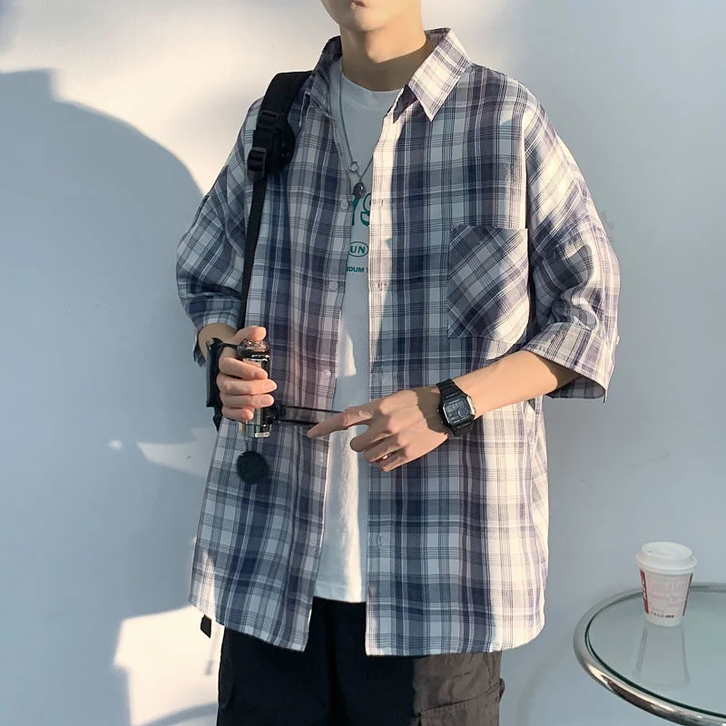 Gray Plaid Men's Shirts Casual Vintage Loose Male Cardigan Vintage Turn Down Collar Blouses Summer Half Sleeve Tops
Gray Plaid Men's Shirts Casual Vintage Loose Male Cardigan Vintage Turn Down Collar Blouses Summer Half Sleeve Tops