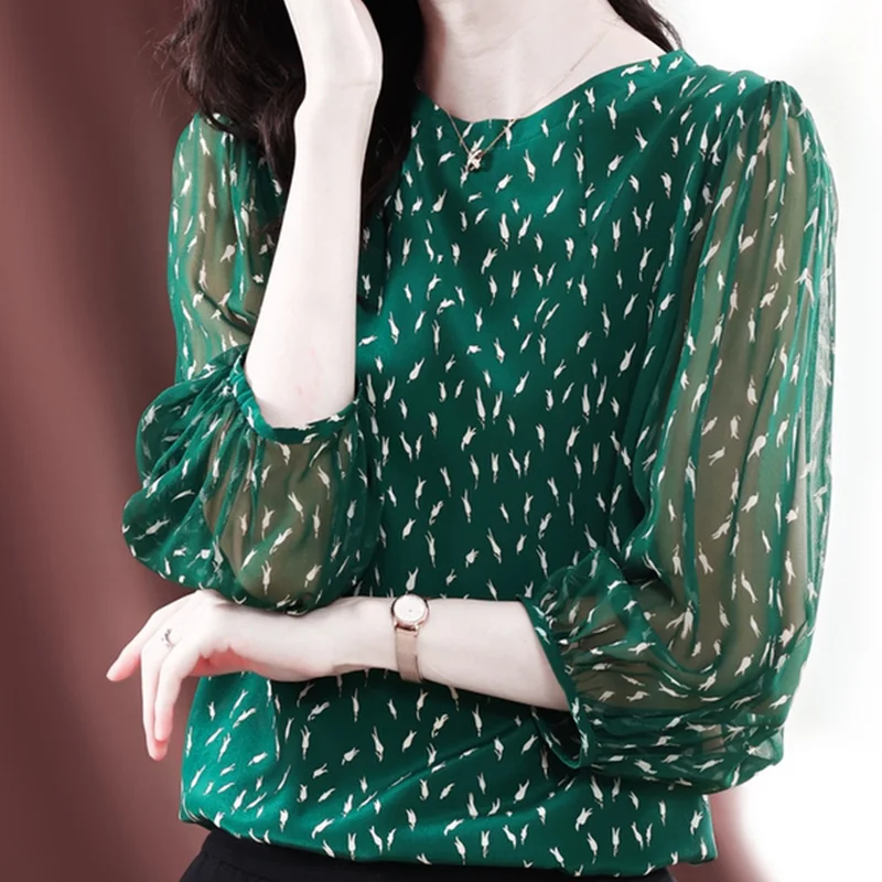 2023 New Spring Temperament Printing O-neck 3/4 Sleeve Blouse Women Clothes Simplicity Pleated Chiffon Pullover Shirts Female
2023 New Spring Temperament Printing O-neck 3/4 Sleeve Blouse Women Clothes Simplicity Pleated Chiffon Pullover Shirts Female