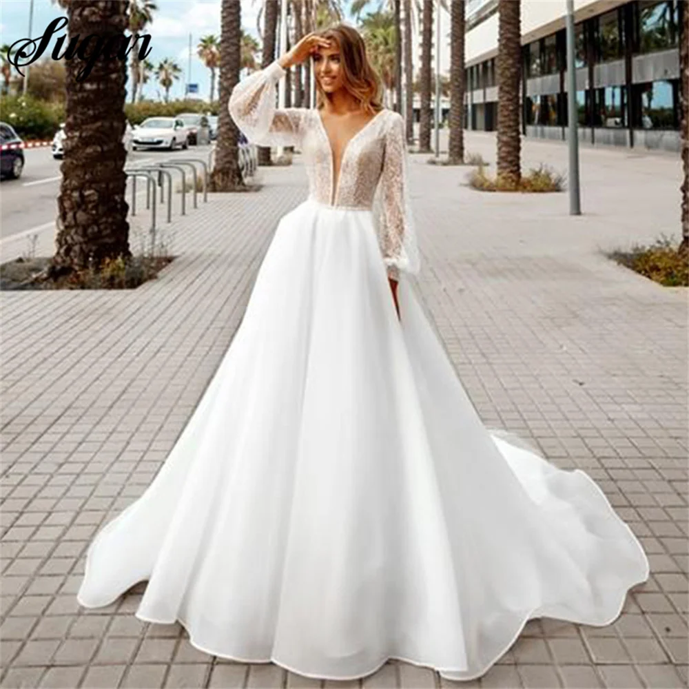 Bohemian Wedding Dress Sexy V Neck A Line Lace Glitter Beach Bridal Dress Plus Size Custom Made Boho Wedding Gowns vestido novia
Bohemian Wedding Dress Sexy V Neck A Line Lace Glitter Beach Bridal Dress Plus Size Custom Made Boho Wedding Gowns vestido novia