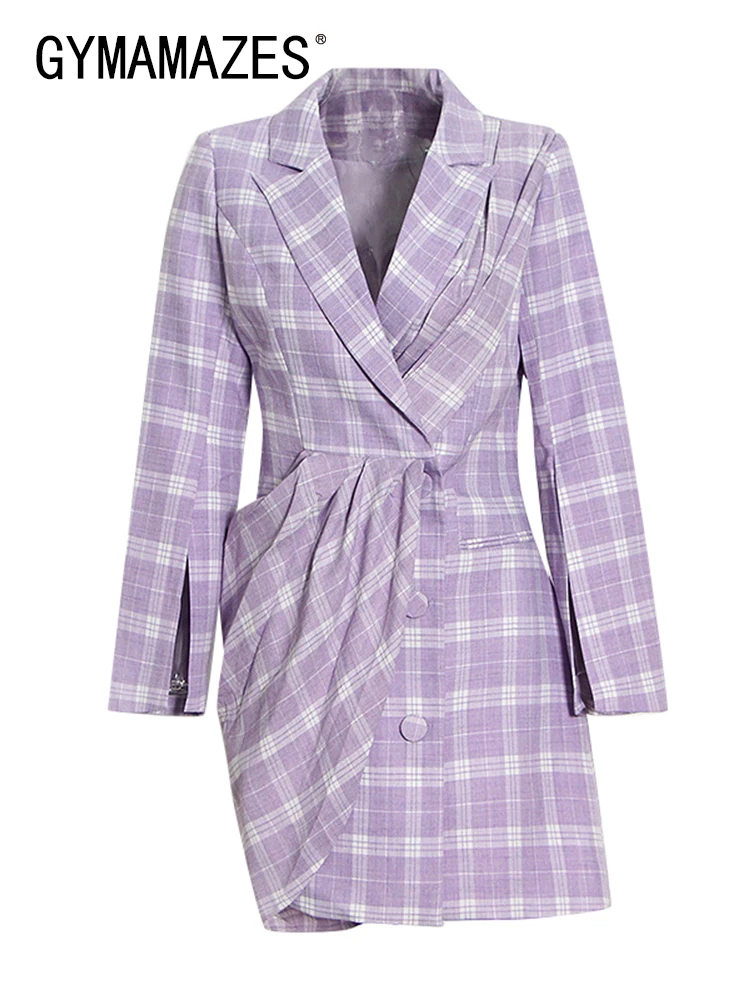 GYMAMAZES Asymmetrical Plaid Mini Dress For Women Notched Collar Long Sleeve Loose Waist Hit Color Ruched Dresses Female Clothes
GYMAMAZES Asymmetrical Plaid Mini Dress For Women Notched Collar Long Sleeve Loose Waist Hit Color Ruched Dresses Female Clothes