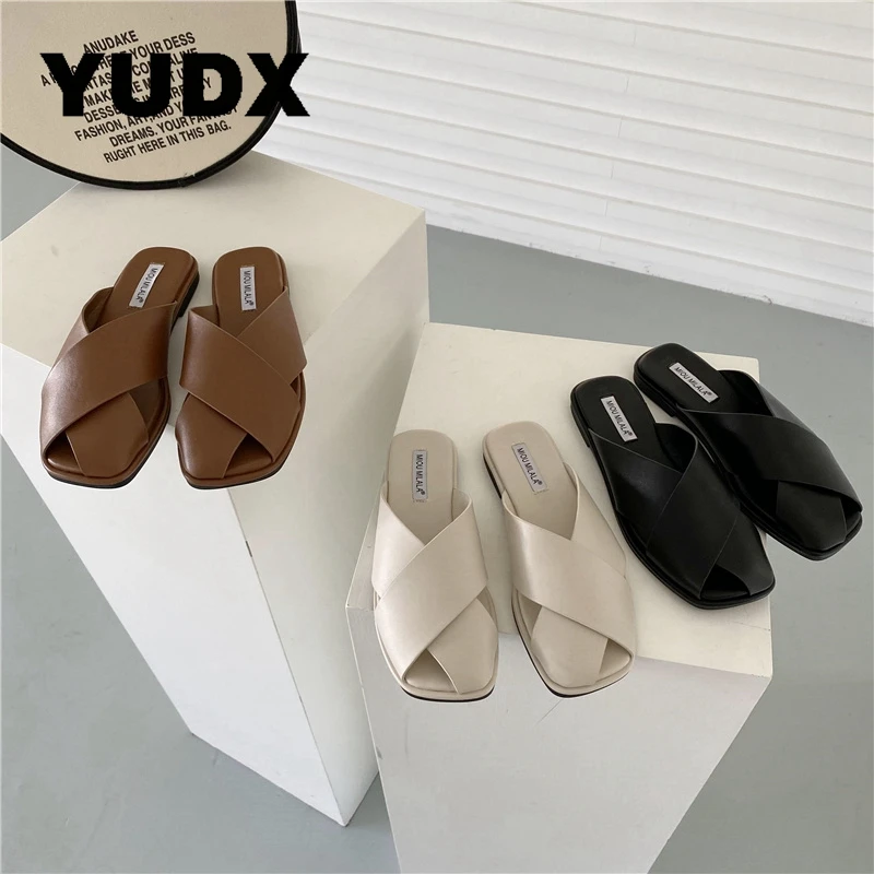 

Mules Cross Roman Slippers Women 2023 Summer Female Casual Slides Outside Ladies Beach Shoes Solid Street Fashion Flats Comfort