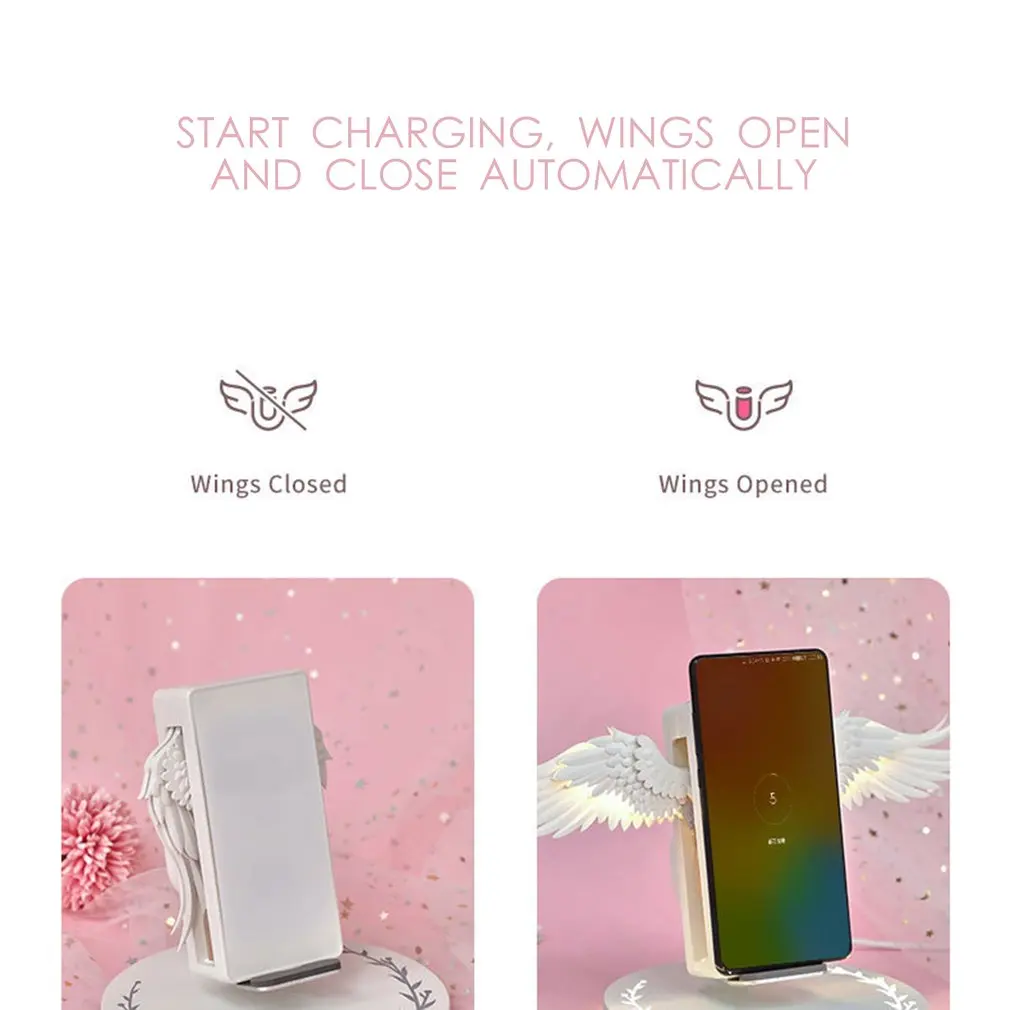 

VIP Creative Angel Wings Wireless Charger QI Wireless Charger 10W Fast Charge Vertical Mobile Phone Wireless Charger