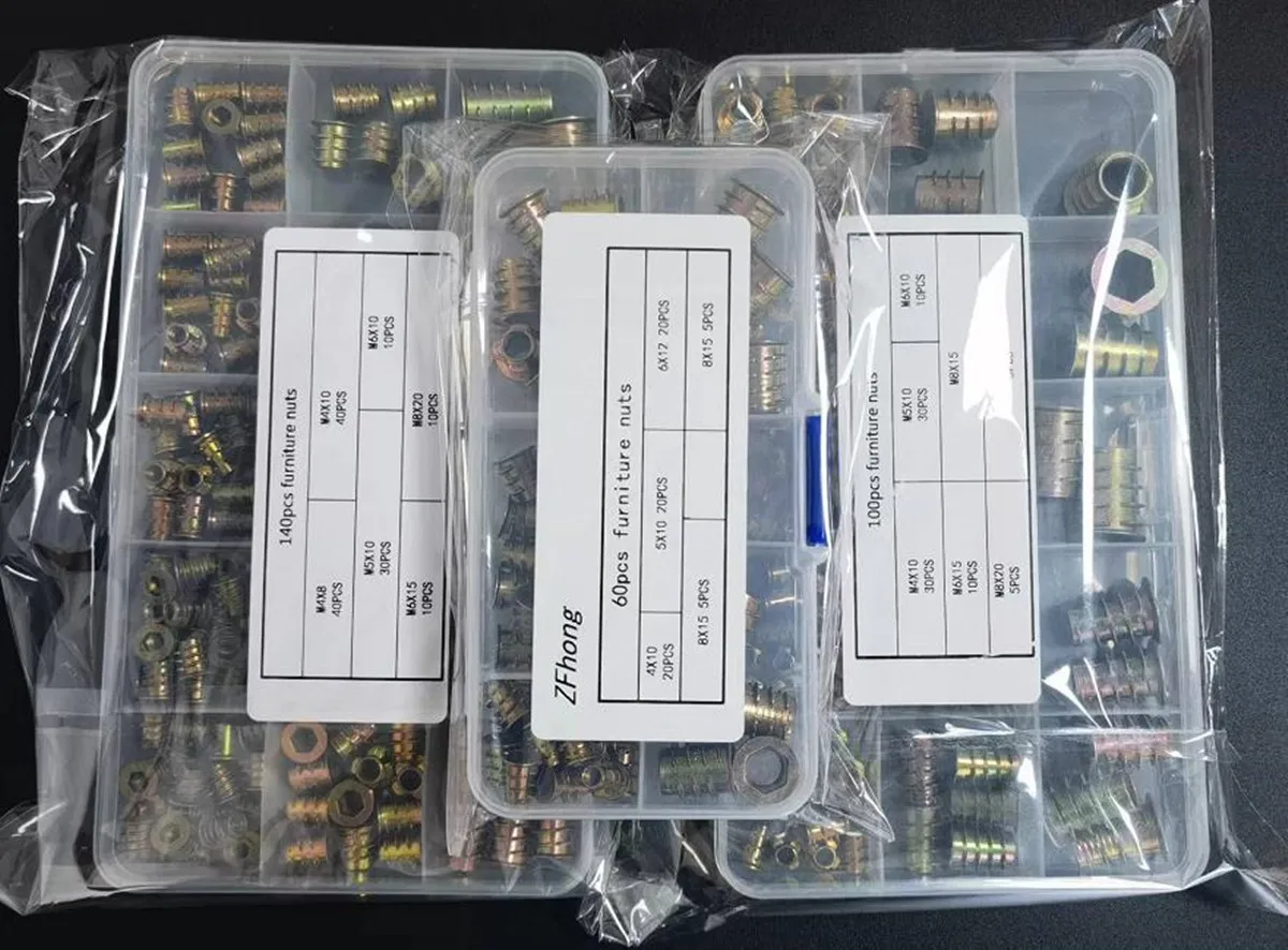 60pcs /100pcs/140PCS M4 M5 M6 M8 M10 Zinc Alloy Thread for Wood Insert Nut Flange Hex Socket Head Furniture Nuts Assortment Kit
60pcs /100pcs/140PCS M4 M5 M6 M8 M10 Zinc Alloy Thread for Wood Insert Nut Flange Hex Socket Head Furniture Nuts Assortment Kit