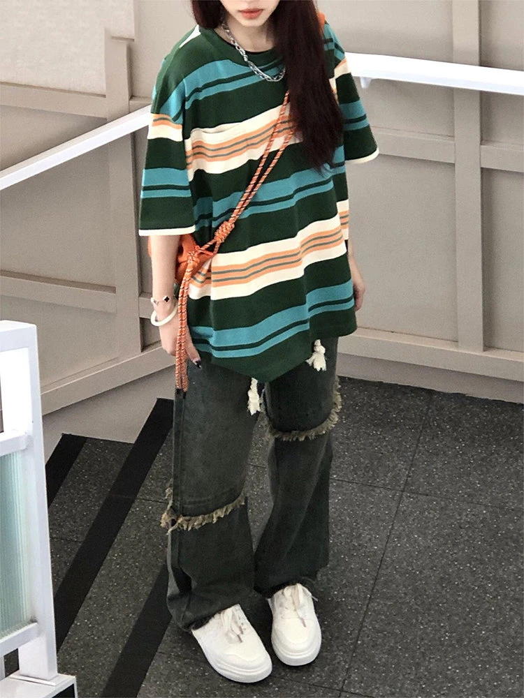 2023 Summer Loose Tshirts Vintage Streetwear Contrast Color Stripe Women T-shirt Harajuku Y2k Grunge Casual Tees Shirts Femme
2023 Summer Loose Tshirts Vintage Streetwear Contrast Color Stripe Women T-shirt Harajuku Y2k Grunge Casual Tees Shirts Femme
