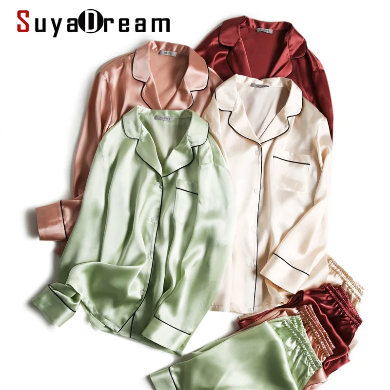 SuyaDream Women Silk Pajamas Solid 100%Real Silk Long sleeves Sleepset Set 2022 Turn Down Collar Print Two-piece Nightwear
SuyaDream Women Silk Pajamas Solid 100%Real Silk Long sleeves Sleepset Set 2022 Turn Down Collar Print Two-piece Nightwear