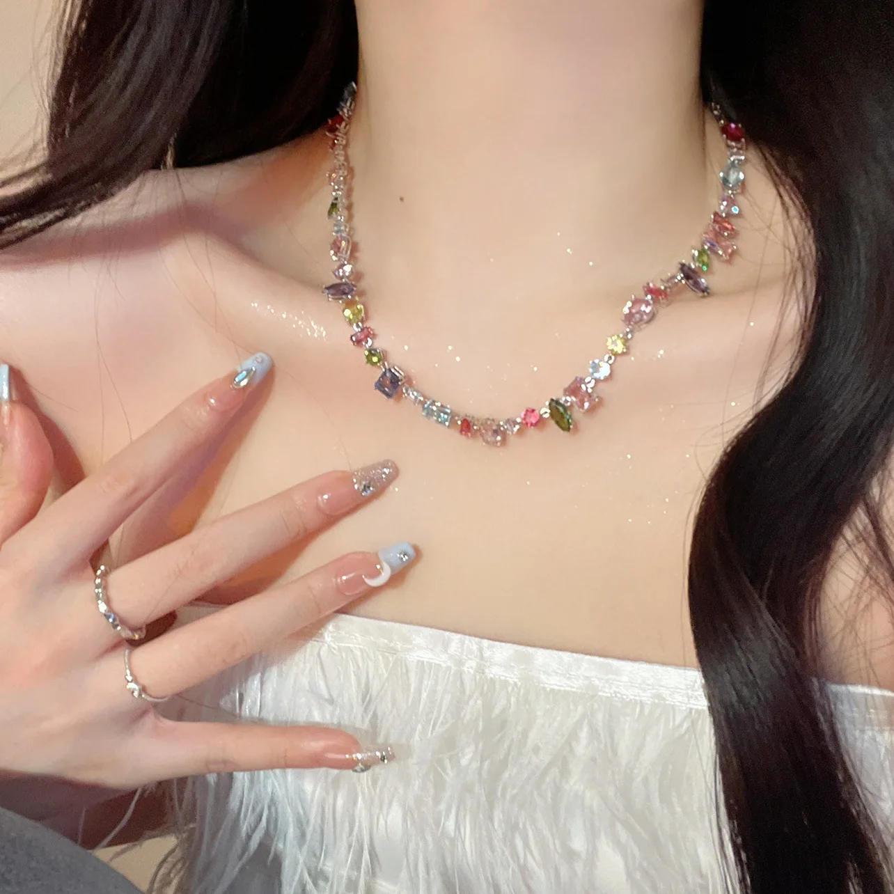 Sweetheart Candy Colored Crystal Zircon Necklace Luxury Accessories Love Rainbow Collar Chain Bracelet Set Women Fashion Jewelry
Sweetheart Candy Colored Crystal Zircon Necklace Luxury Accessories Love Rainbow Collar Chain Bracelet Set Women Fashion Jewelry