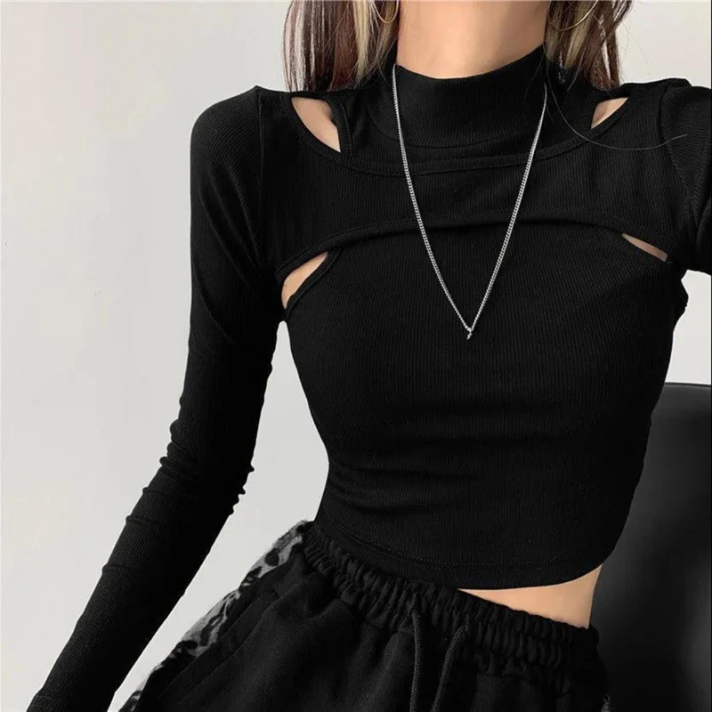 Women Knitted Crop Tops Hollow Out Patchwork Turtleneck Skinny T-shirt Female Black White Long Sleeve Ladies Spring Autumn Tops
Women Knitted Crop Tops Hollow Out Patchwork Turtleneck Skinny T-shirt Female Black White Long Sleeve Ladies Spring Autumn Tops