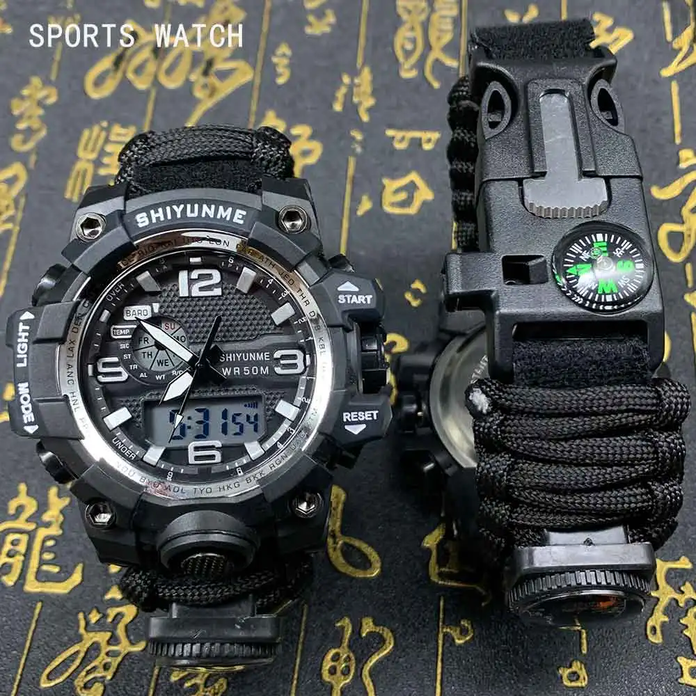 

SHIYUNME Men Sports Watches Dual Display Analog Digital LED Electronic Quartz Watches Compass Waterproof Swimming Military Watch