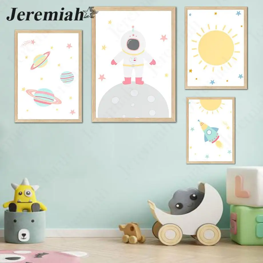Cartoon Astronaut Rocket Planet Sun Moon Wall Art Canvas Painting Nordic Posters Prints Wall Pictures for Child Room Decor
Cartoon Astronaut Rocket Planet Sun Moon Wall Art Canvas Painting Nordic Posters Prints Wall Pictures for Child Room Decor