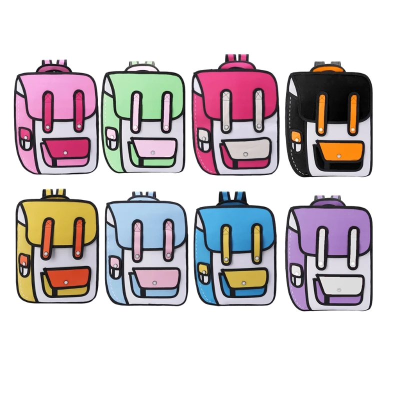 

2023 New 3D Jump Style 2D Drawing From Cartoon Paper Backpack Shoulder Bag Comic Bookbag