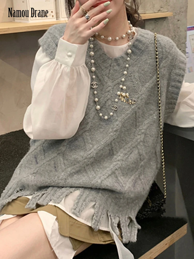 Namou Drane 2022 Early Autumn Grey Temperament Loose V-neck Sleeveless Vest Top Women's Design Sense Niche Turbot Tassel Sweater
Namou Drane 2022 Early Autumn Grey Temperament Loose V-neck Sleeveless Vest Top Women's Design Sense Niche Turbot Tassel Sweater