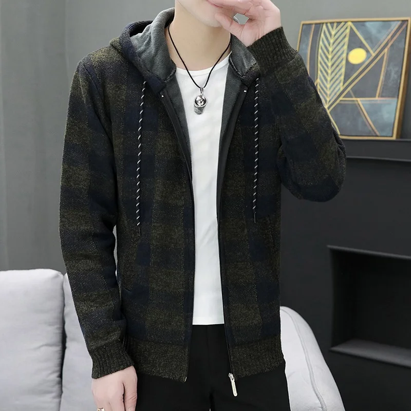Зима 2022 Новинка Мужской флисовый утепленный кардиган, вязаный свитер/Мужская свободная теплая шерстяная куртка с капюшоном 
Зима 2022 Новинка Мужской флисовый утепленный кардиган, вязаный свитер/Мужская свободная теплая шерстяная куртка с капюшоном